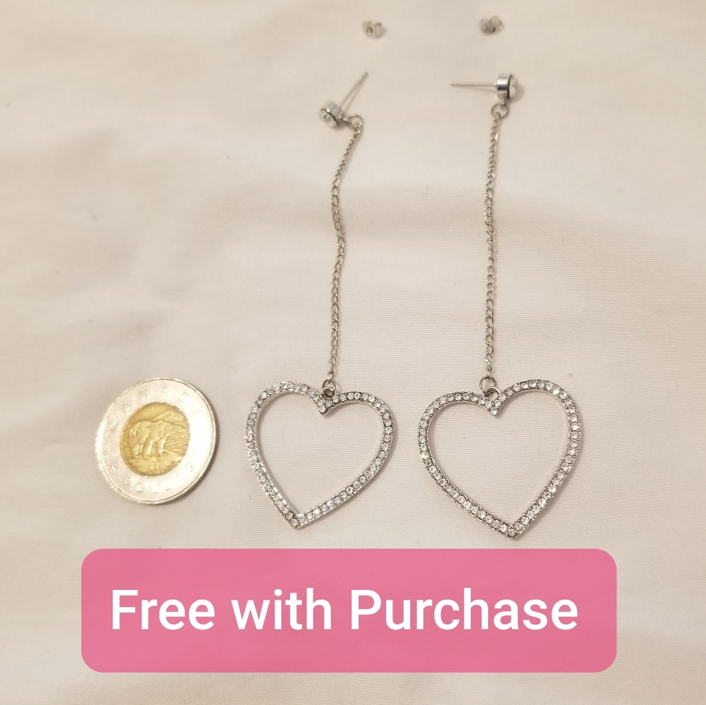 Long Silver Heart Earrings